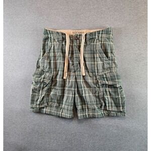 Abercrombie Fitch Cargo Shorts Men 34 Green Plaid Drawstring Heavyweight Utility